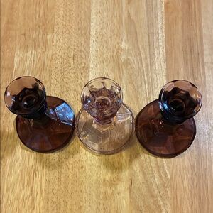Elegant Purple 2 Glass Candle Holders & 1 Pink Glass Candle Holder-Like New